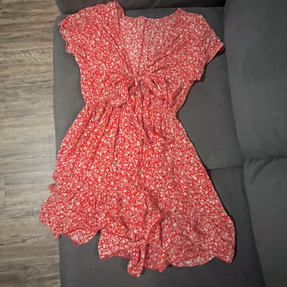 Red summer floral dress